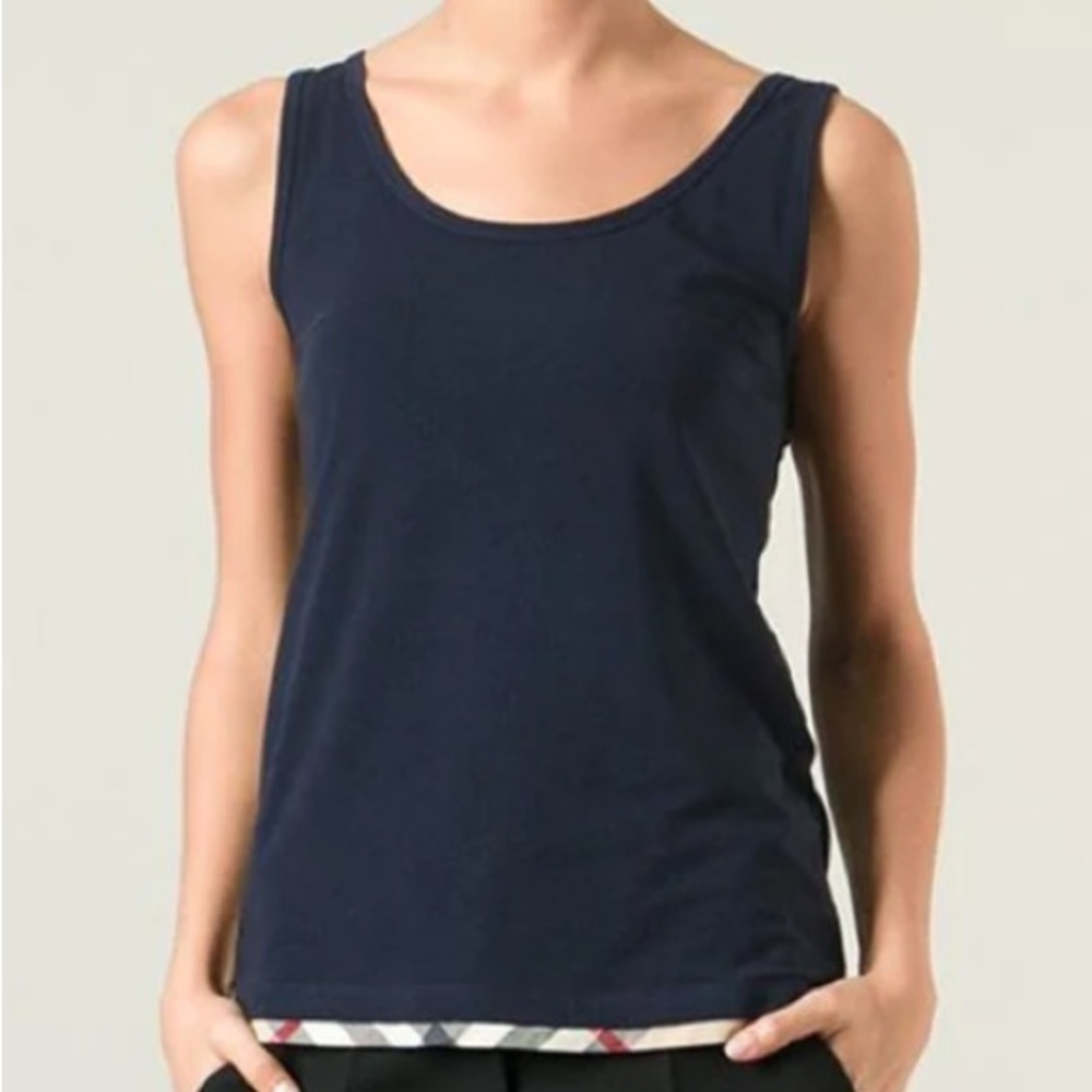 Burberry Britt Black Tank Top with Nova Check Trim Size Small